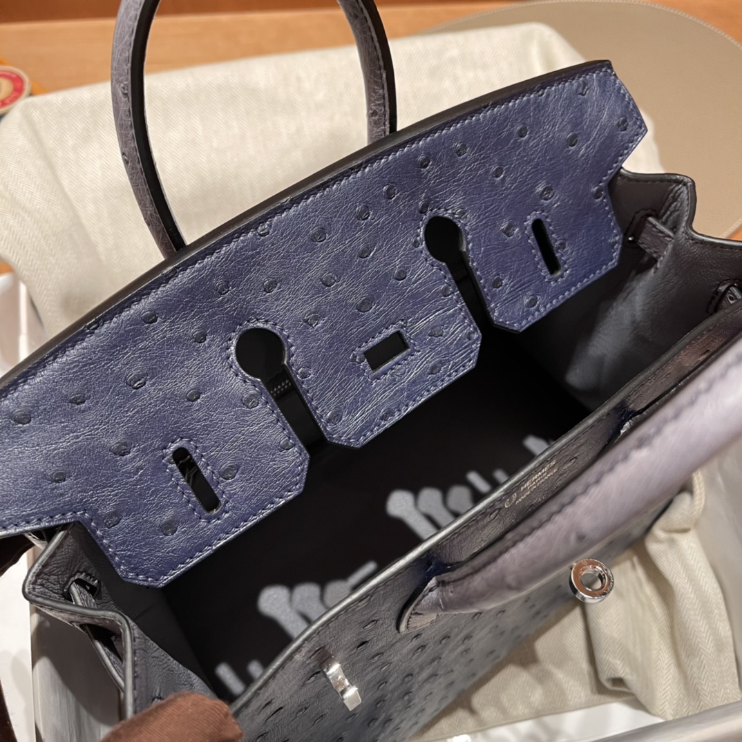 에르메스 버킨백25 몰타블루 그레이 은장 타조가죽